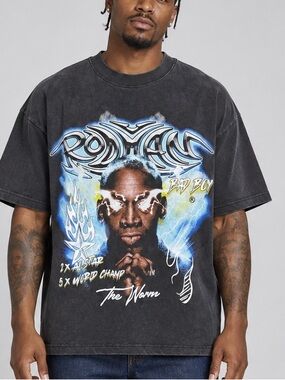 Dennis Rodman Black Short Sleeve Graphic Tee with Bold Front Print size M